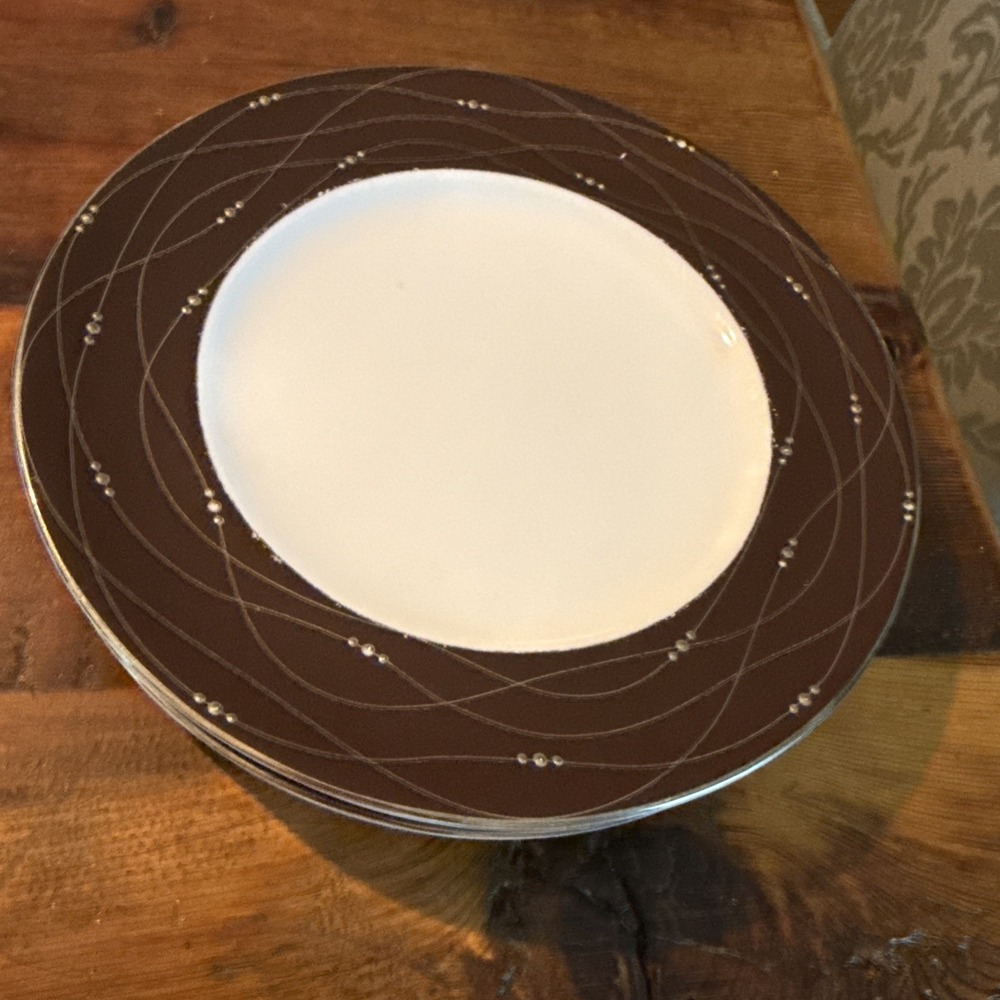 Royal Doulton Vintage Precious Platinum Cocoa Accent 9"Salad Plates X 3